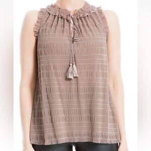 Max Studio Brown Sleeveless Blouse with Ruffle Tassel Ties Lined NWT Size 1X